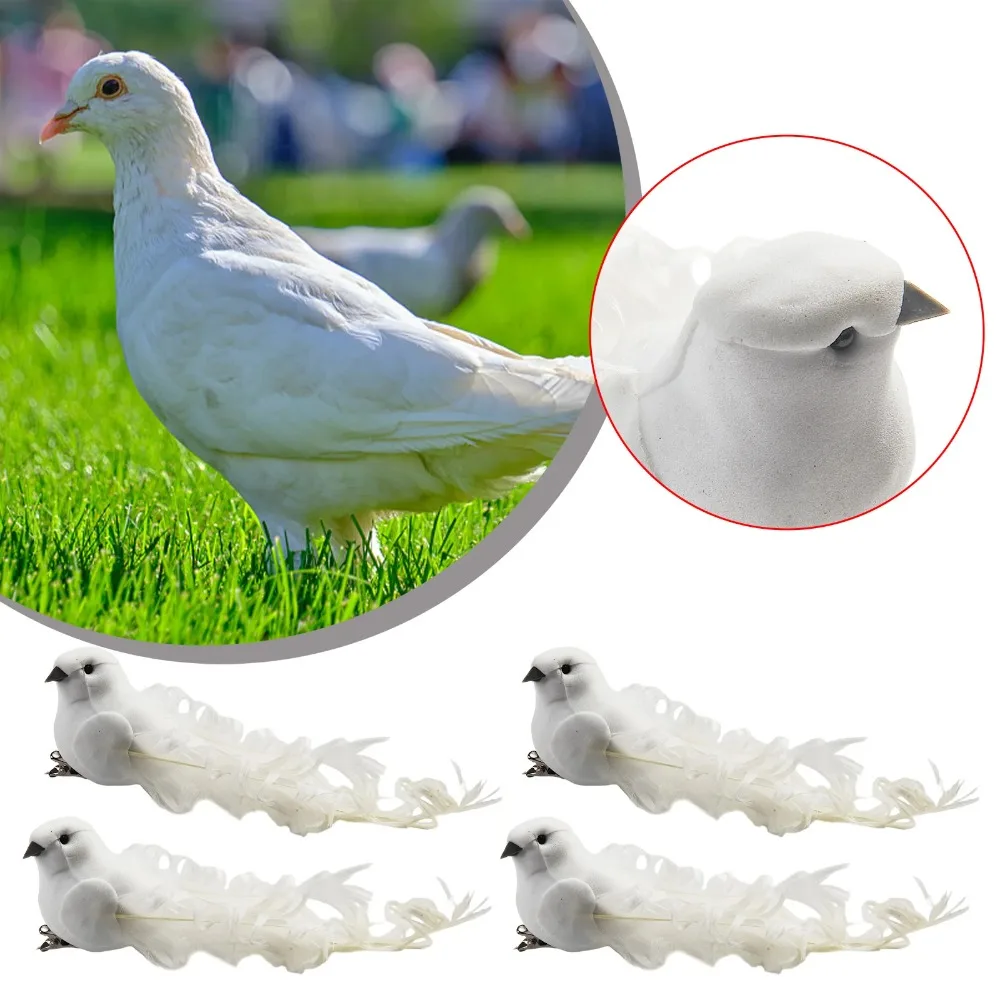 12PCS Simulated Pigeons Decoration Statue Photography Props Fake Bird White Doves Art Craft Sculptures Indoor Outdoor