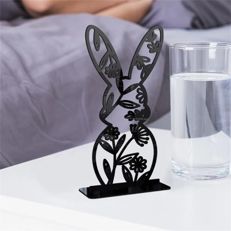 Easter Bunny Decoration Acrylic Standing Rabbit Hollow Figurine Statue Ornament