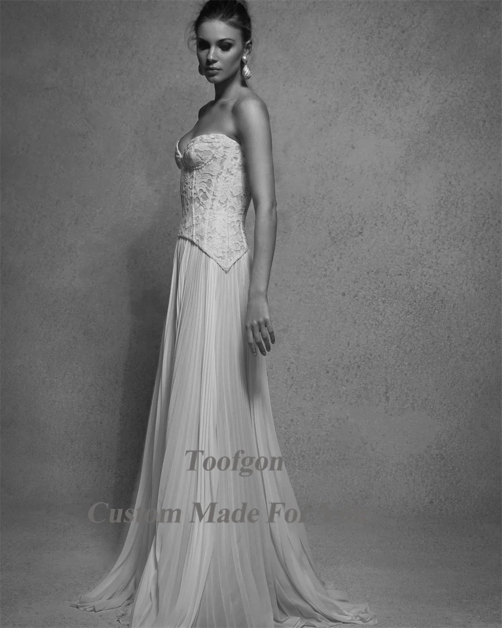 Toofgon Crumpled Chiffon Boho Wedding Dresses 2023 Lace Bridal Gowns Floor Length Princess Countryside Women Bride Party Dress