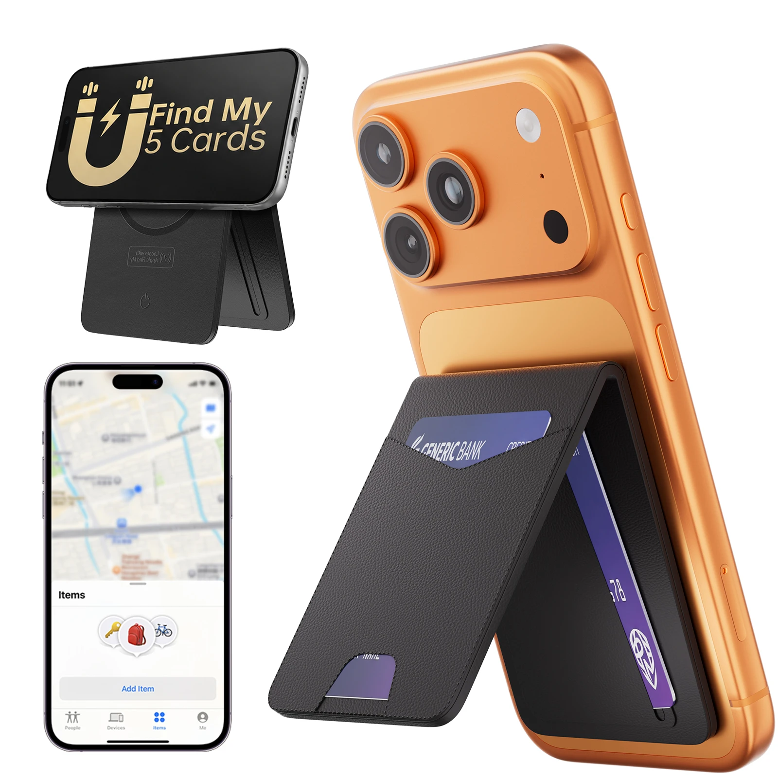 

Find My Smart Card Holder | Magnetic, Anti-loss, Stand, and Wireless Charging – Four-in-One