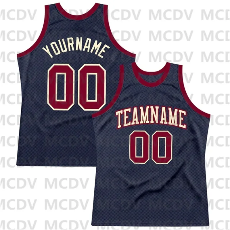 Custom Navy Maroon-Or Authentic Throwback Basketball Jersey Print Team Name Number Vest Game Practice Clothes Adult/Youth - Image 2