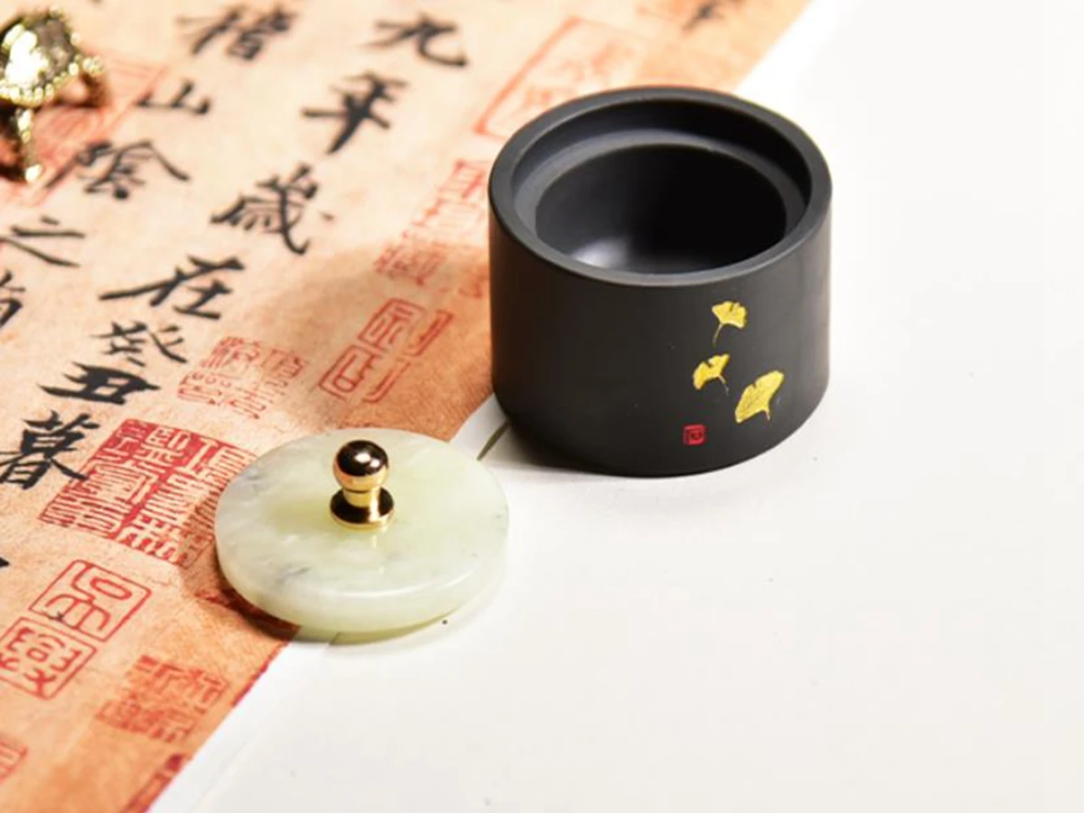 She Ink Stone Carving Ginkgo Biloba Mini Small With Cover Inkstone Ink Slab Calligraphy Painting Tool