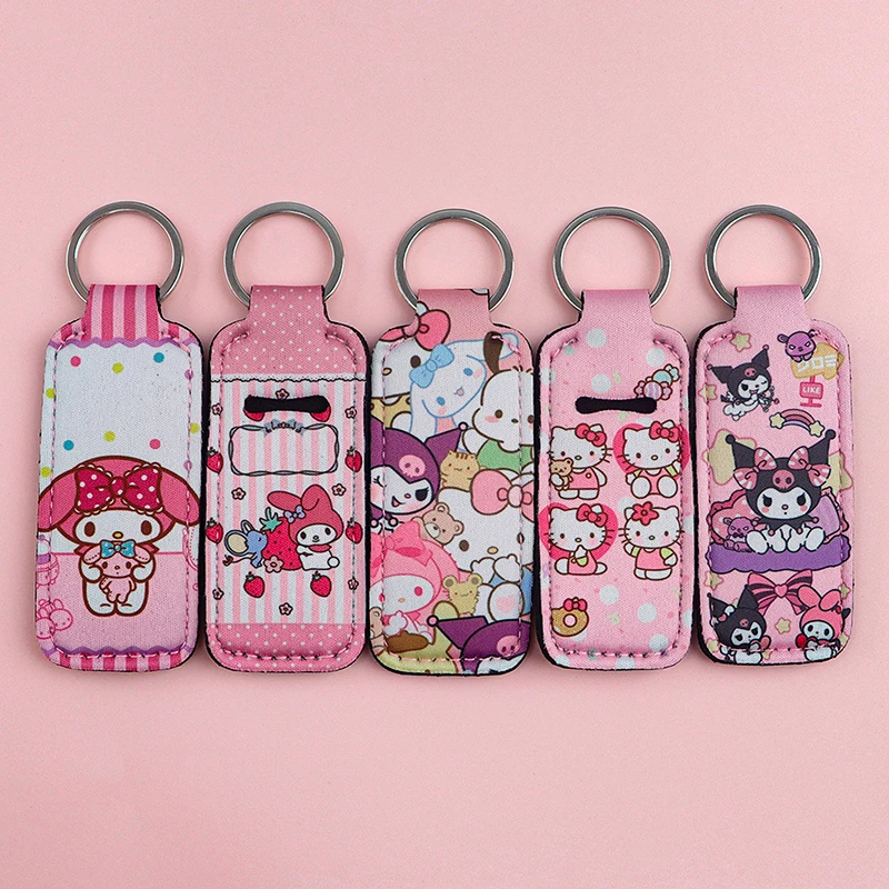 Anime sanrio batom titular chaveiro portátil casos capa bálsamo titular chaveiro presentes para meninas