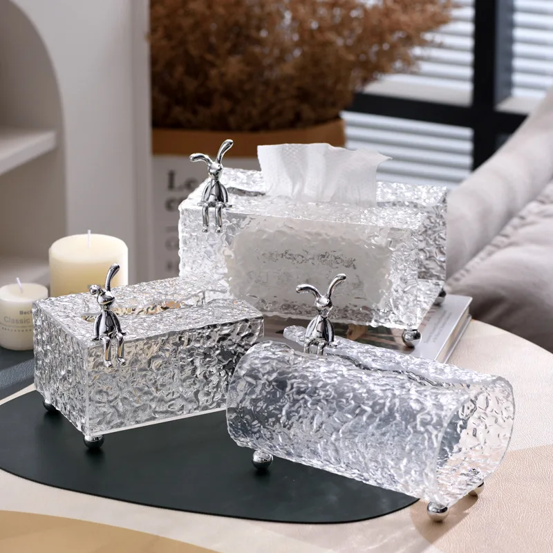 Crystal Pattern Tissue Box Household Living Room Coffee Table Light Luxury Suction Paper Box Wall Hanging Bathroom Tissue Box