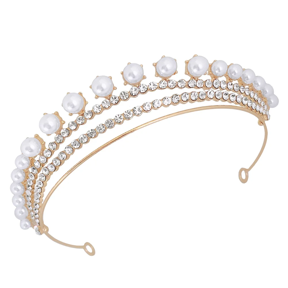 

Bridal Crown Wedding Pearl Headpiece Rhinestone Hair Accessories Shiny Bride Headdress Metal