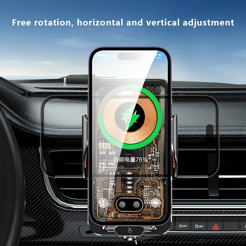 

Car Mount Phone Holder with 66W Wireless Charger Dual Fast Charging Car Cradle Clip for iPhone 14 pro Max/13/12/SE Android
