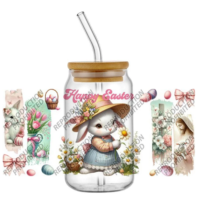 

Hot Sale Rabbit cartoon Cup Decorative Stickers DIY Decals 3D Transfers Stickers 16oz UV DTF for Glasses cup Wraps