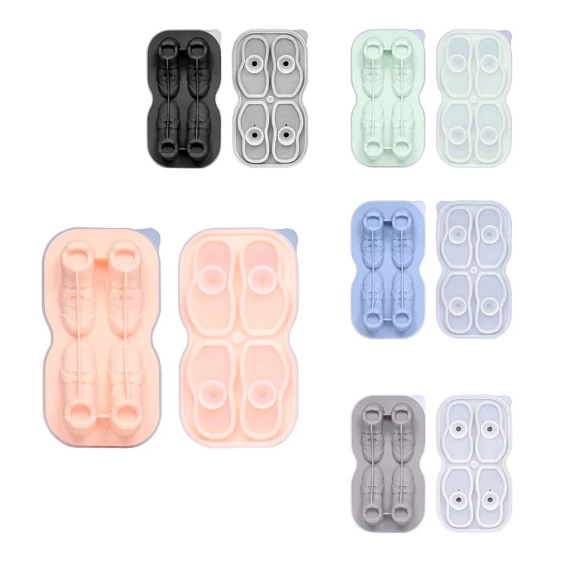 Shoe Ice-Cube Mold 4 Cavity Shoe Shape Ice-Cube Molds Reusable Fun Shape Ice-Cube Tray Easy Silicone Ice Ball Maker Durable D