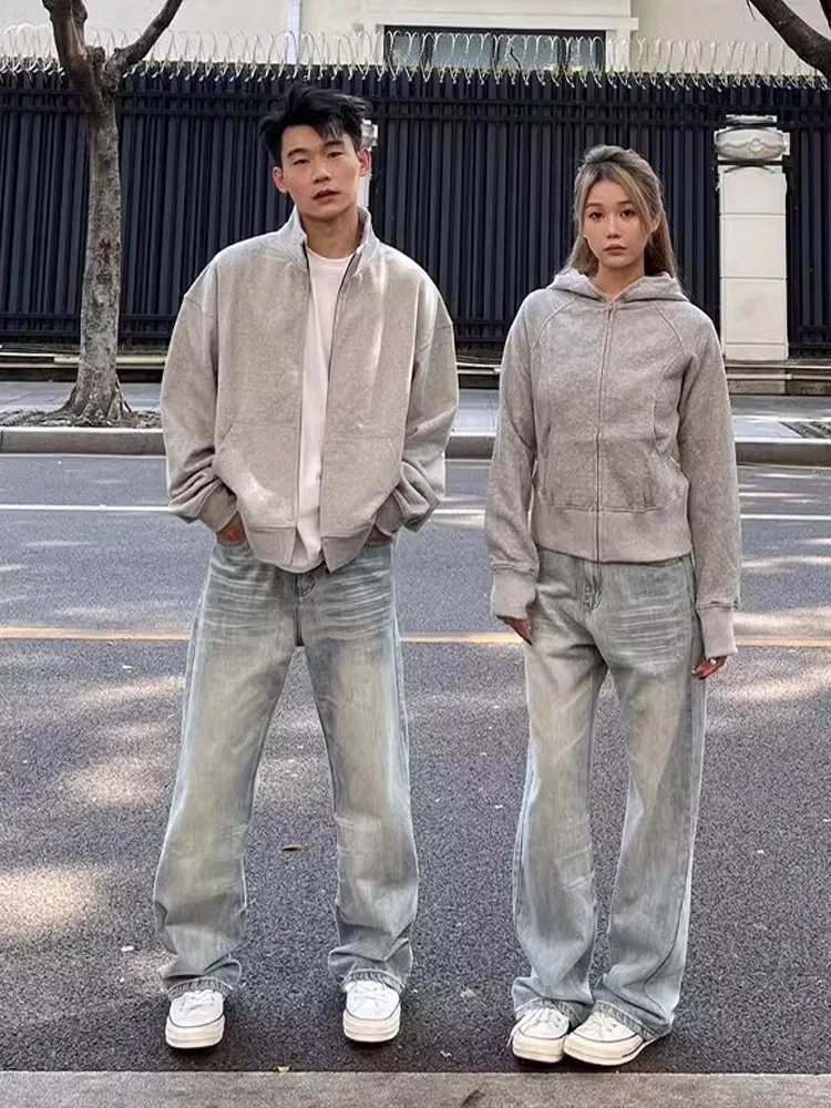 American Retro Knife  Jeans Men's Autumn Winter Cleanfit High Street Slim Straight Wide Leg Micro Flare Pants