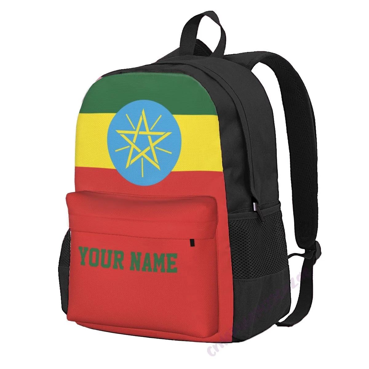 

Custom Name Ethiopia Flag Polyester Backpack For Men Women Travel Bag Casual Students Hiking Travel Camping