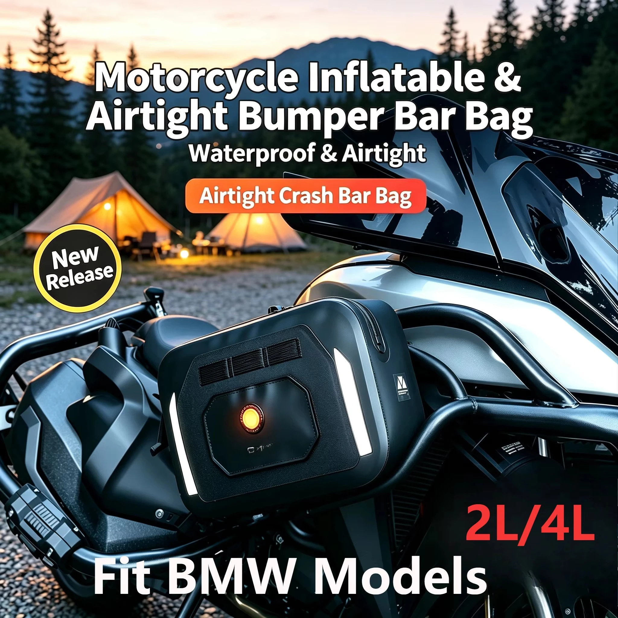Motorcycle Airtight Bumper Bar Bag for BMW Waterproof Frame Crash Bar Inflatable Magnetic Waterproof Outdoor Cycling Crash Bar