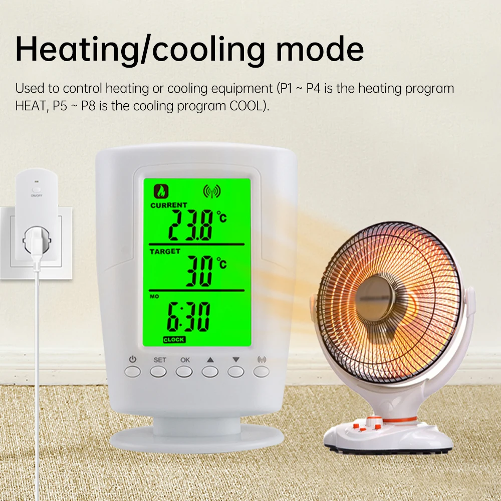 TS-2000 0-60 ℃   Zestaw gniazd do regulacji temperatury Wyświetlacz LCD z podświetleniem Bezprzewodowy program ogrzewania i chłodzenia Termostat Termoregulator