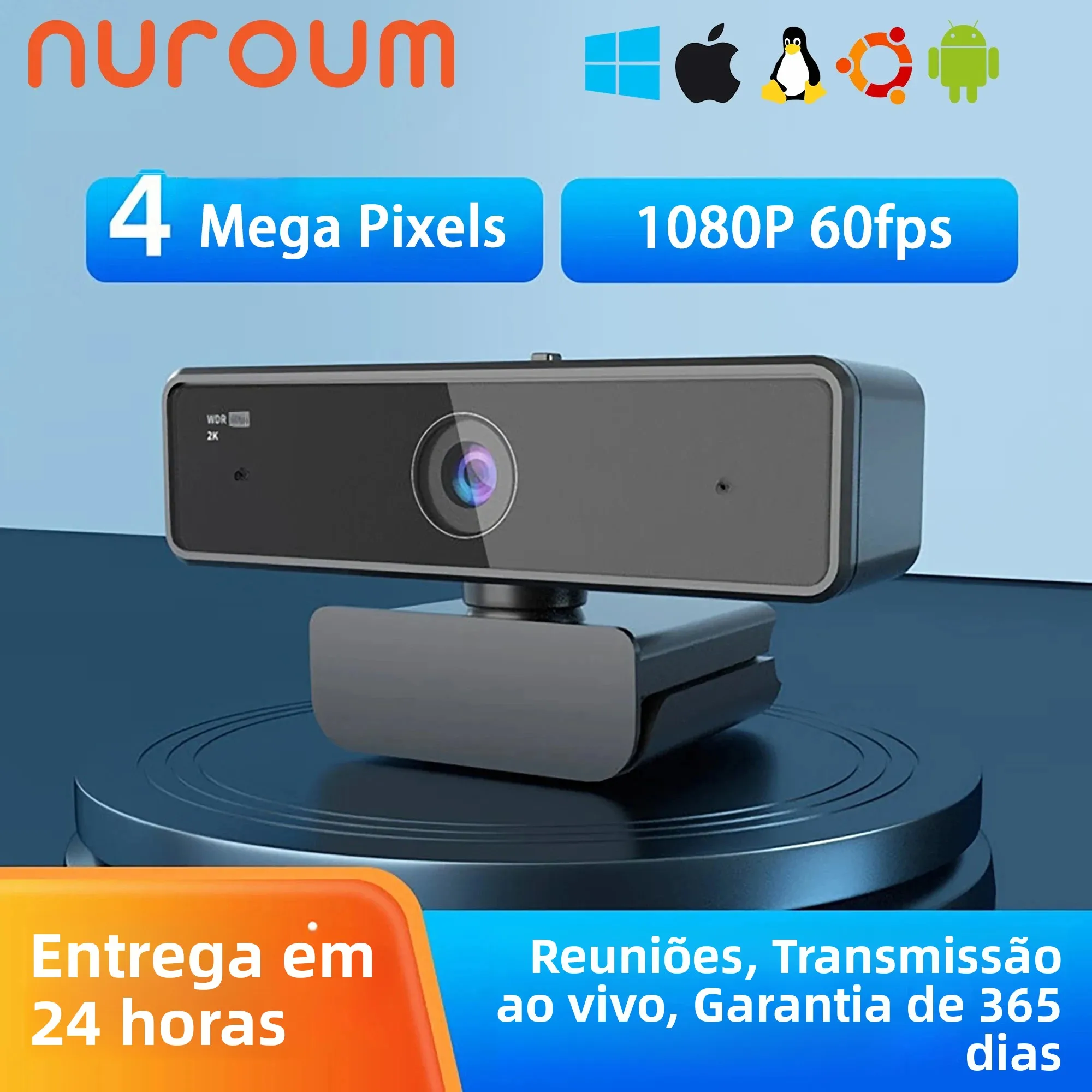 Câmera web USB Nuroum V11 de alta qualidade 1080p 60fps Full HD Plug and Play para computador, mini webcam 2K para PC e laptop com microfone.