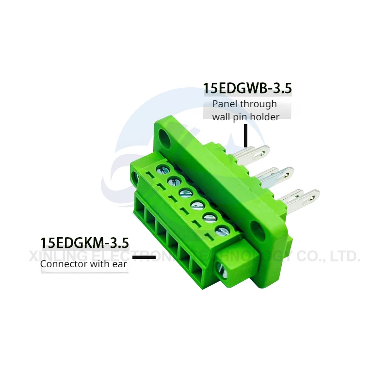 The wall butt screws secure the panel 15EDGWB/KM-3.5mm green terminal with flanged insert and pull terminal block