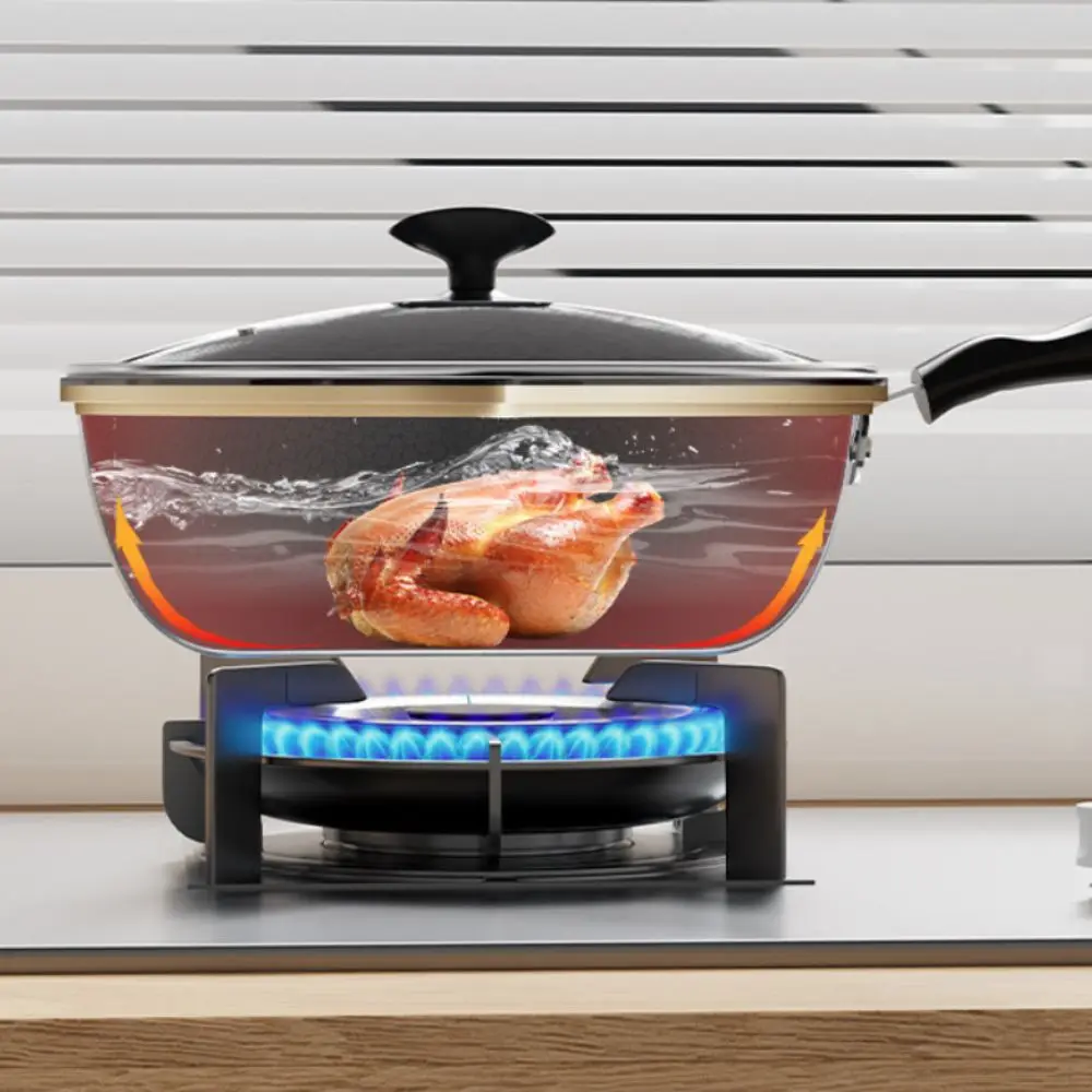 Honeycomb Pattern Non-Stick Frying Pan Dual-sided Drainage Ports Scratch Resistant Frying Wok with Lid Deepened Cooking Pot