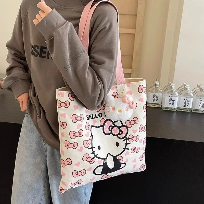 Cute Hellos Kittys Commuter Tote Bag Pink Kittys Canvas Bag Damskie torby o dużej pojemności Torba na ramię dla studentów Prezenty