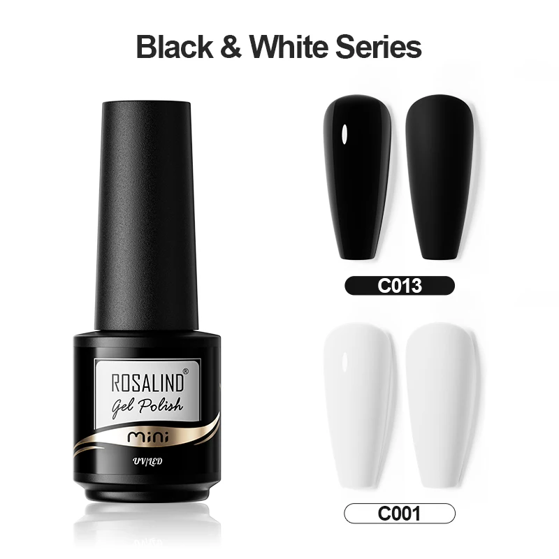 ROSALIND Black&White Gel Nail Polish UV/LED Lamp Semi Permanent Soak Off Hybrid Varnishes Nail Art Top Matt Coat Effect