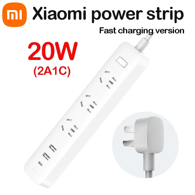 XIAOMI 20W Fast Charging Power Strip 2A1C 3 Sockets 2 USB-A 1 Type-C Interface Extension Lead 1.8m mijia Extension Sockrt