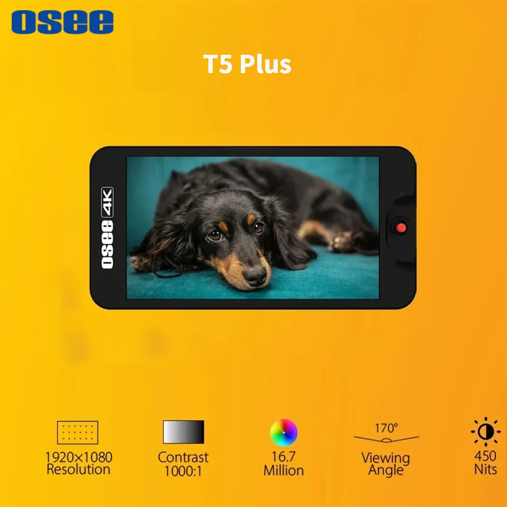 شاشة كاميرا OSEE T5 Plus 5 بوصة 1000 بوصة 4K HDMI 3D-LUT شاشة لـ DSLR، كاميرا بدون مرآة، شاشة كاميرا فيديو T5+
