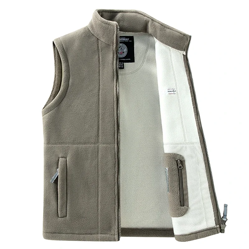 

Autumn New Men Casual Windproof Vest Jacket Winter Thick Stand Collar Polar Fleece Sleeveless Vest Outdoor Sports Waistcoat Male