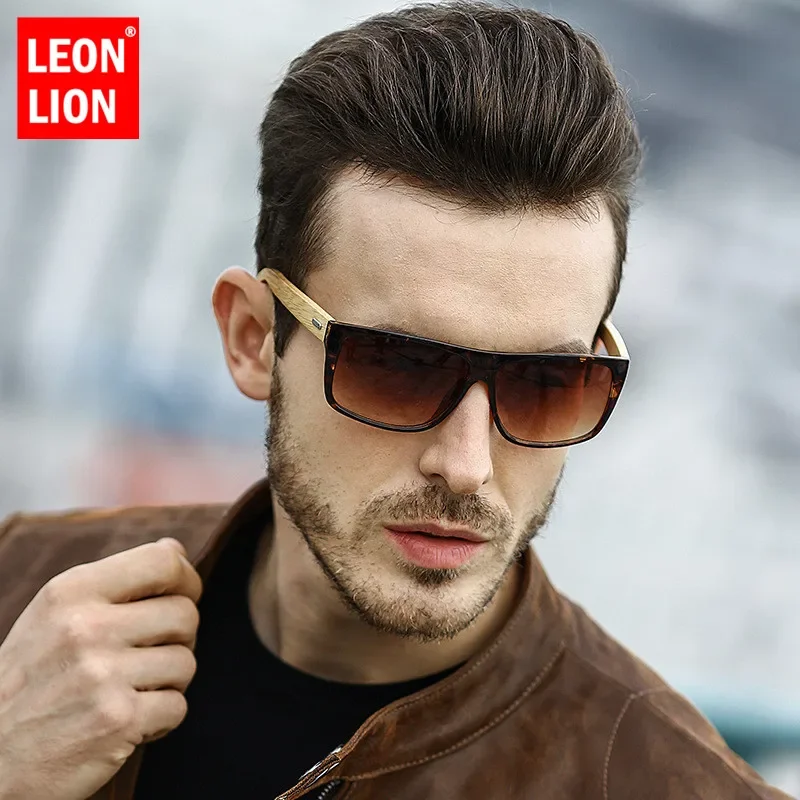 

LeonLion 2023 Leopard Wood Sunglasses Men Luxury Classic Polarized Eyewear Street Beat Vintage Outdoor Oculos De Sol Gafas UV400