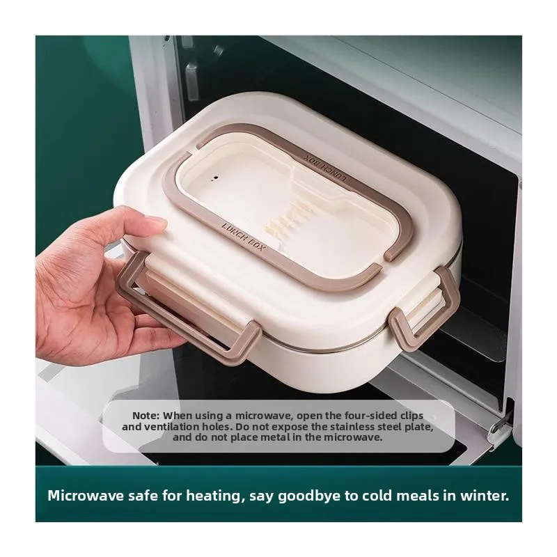 Portable Insulated Lunch Box with Utensils Microwave Se Heatable Carentalized Stainl Steel Student Lunch Container
