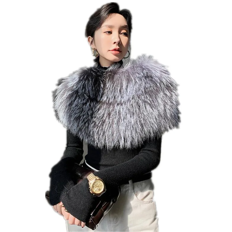 

Женский зимний шарф из натурального серебряного лисьего меха для женщин, пуловер, накидки, высокоэластичные плечи