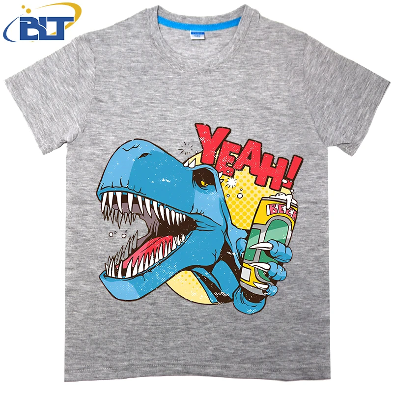 T-shirt per bambini stampata dino sbronzo, top casual a maniche corte in cotone estivo, adatto sia per ragazzi che per ragazze