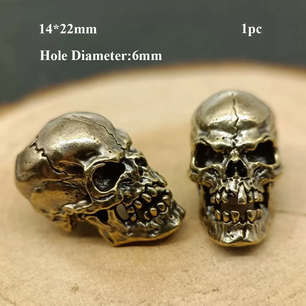 

Handmade Sculpture Brass Bead Charms DIY Jewelry Accessories Retro Skull Head Pendant Paracord Bead EDC Outdoor Tool