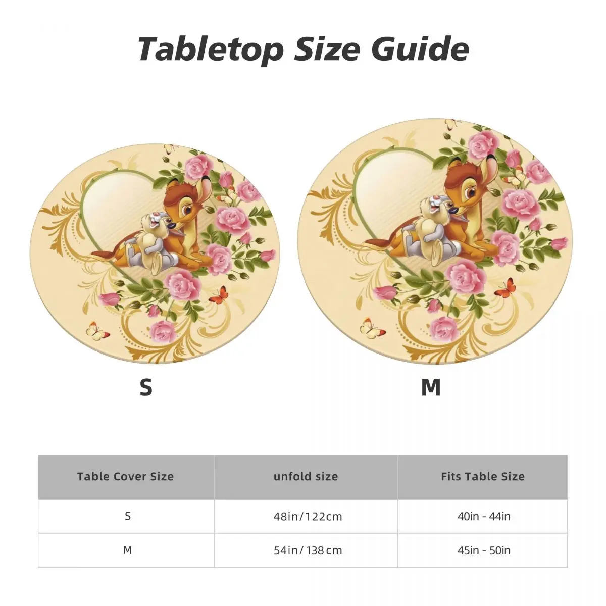 Customized Round Fitted Disney Bambi Animated Movies Table Cloth Waterproof Tablecloth Table Cover Backed with Elastic Edge image 6
