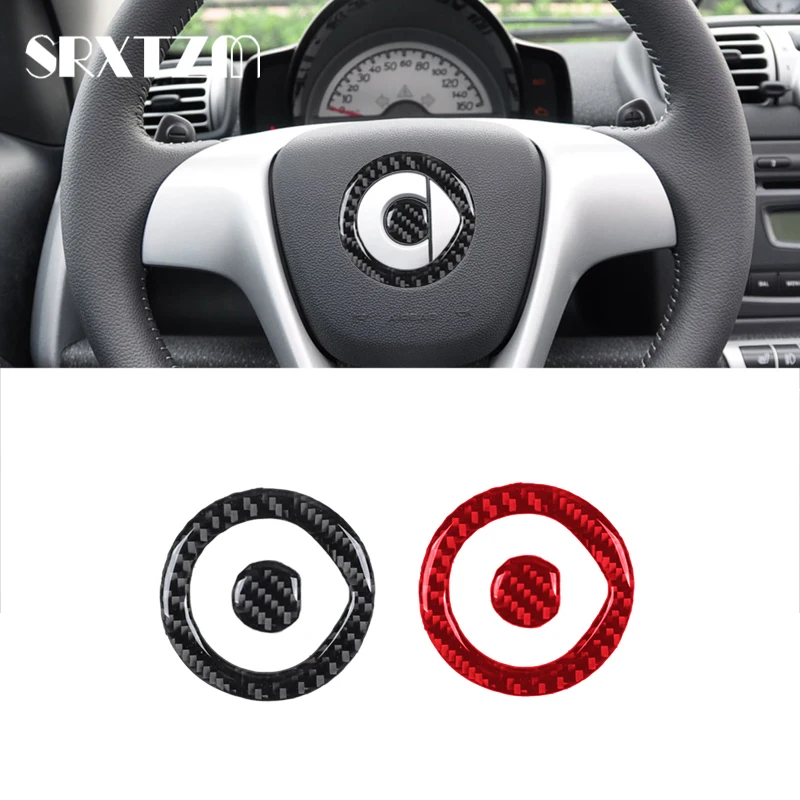 Car Steering Wheel Logo Emblem Carbon Fiber Sticker For Benz Smart Fortwo 451 Coupe Cabrio Pure Pulse Passion 2011-2015