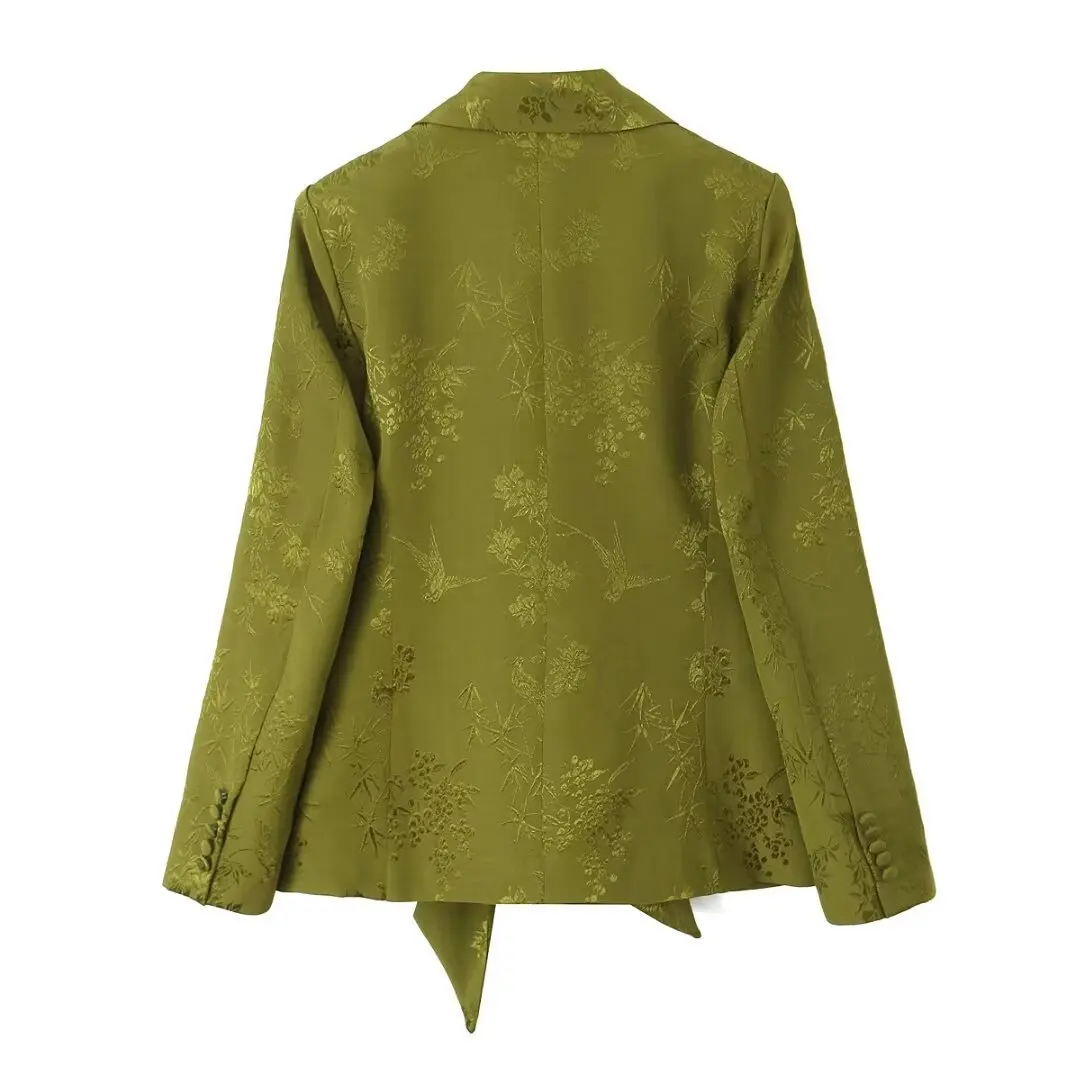 Women's Butterfly Knot Embellished Jacquard Suit Jacket