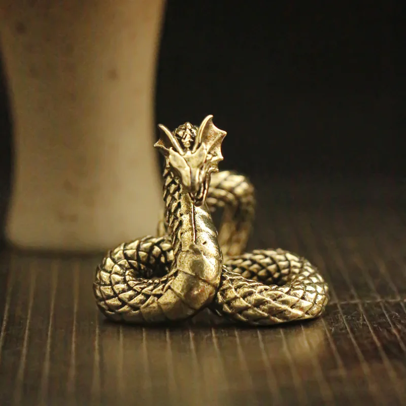 Solid Brass Original Design Zodiac Black Dragon Snake Desktop Decoration Copper Ornament