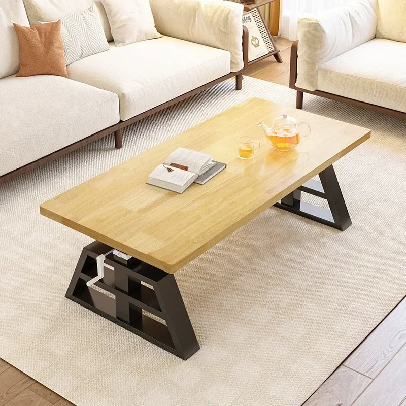 Solid wood lifting coffee table living room home desk computer table workbench small apartment desk rubber wood dining table