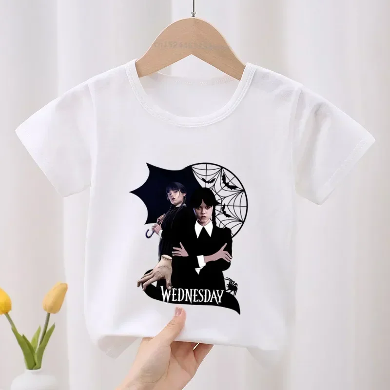 Hot Serials Wednesday Addams Kid Cotton T-shirt Fashion Children\'s Clothes Summer Baby Girls Clothing Boys Short Sleeve T Shirts