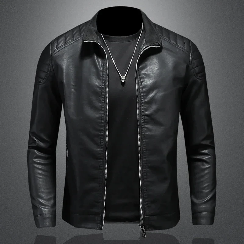 2024 Leather Motorcycle Jacket Men Slim Short-Coat Collar PU Jackets Windproof Leather Coat Blazer Men Blazers 5XL