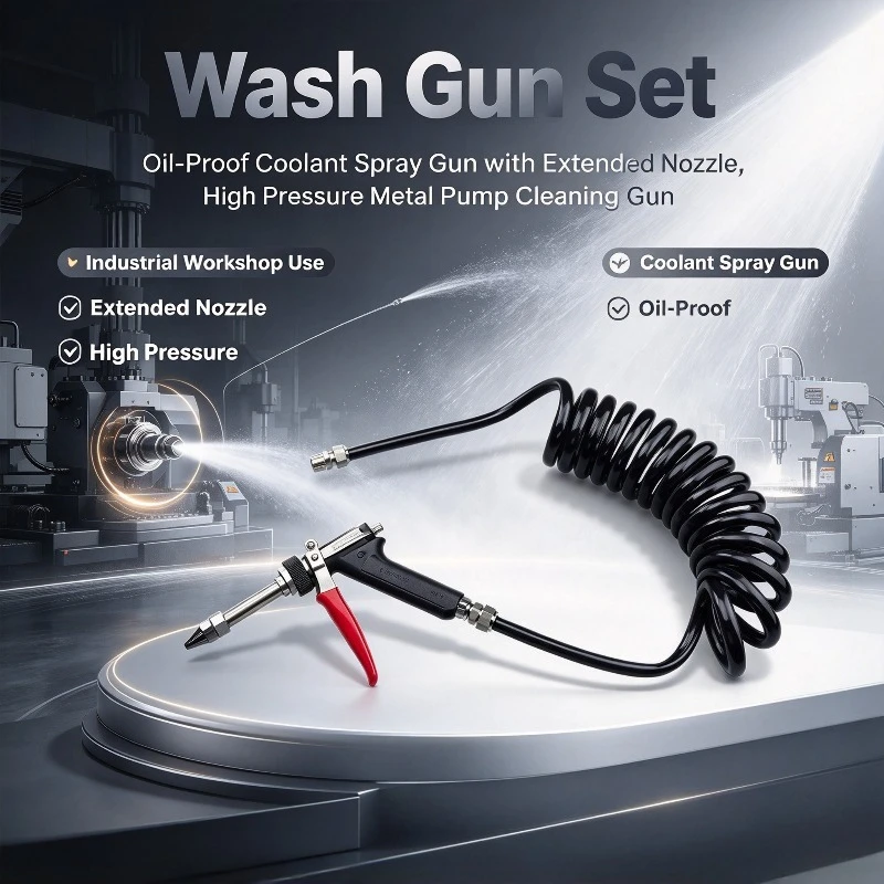 Wash Gun Set, Oil-Proof Coolant Spray Gun with Extended Nozzle, High Pressure Metal Pump Cleaning Gun for Workshop Use