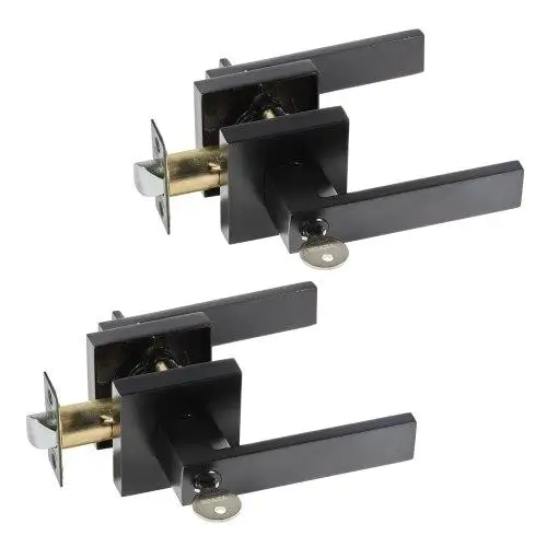 2 PCS Black Entry Lever Door Handle Set with Lock & Key - Reversible Knobs for right /Left Side Doors, 45° Rotation