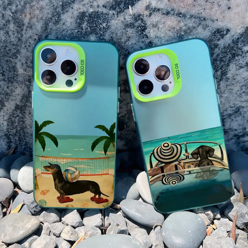 Cartoon Vacation Sunglasses Dog Phone Case For iPhone 16 14 Pro Max Cases iPhone 11 12 13 15 Pro Max Mini 14 15 Plus Laser Cover