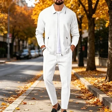 

New men's casual sportswear set, long-sleeved zip-up jacket, comfortable sportswear, suitable for daily, vacation and street wea