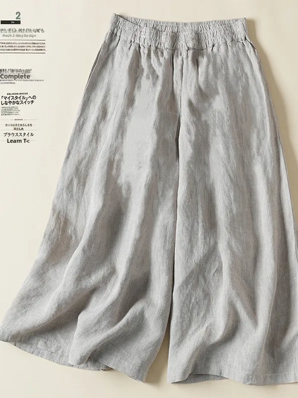 Linen Wide Leg Pants Women Summer plus Size High Waist Draped Straight Cotton Linen Casual Seven-Foot Loose Comfortable Trousers