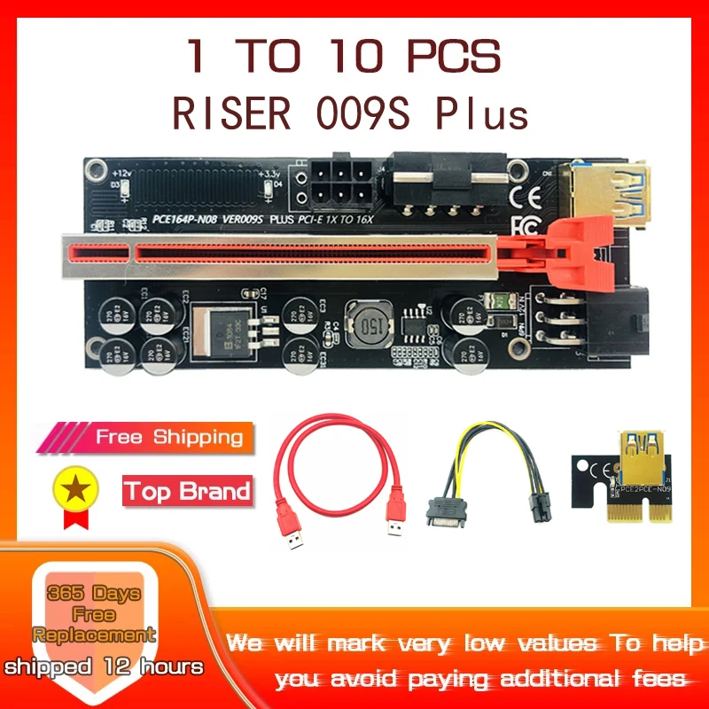 1-10ชิ้น USB3.0 PCIe Riser 009S PLUS Riser PCI Express X16 Extender GPU Cabo Riser X16อะแดปเตอร์การ์ดสำหรับการทำเหมืองบิตคอยน์