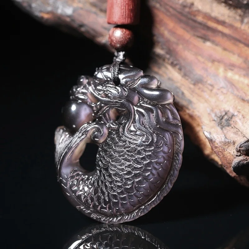 Icy Obsidian Kiss Pendant Five Elements Water Filling Turtle Arowana Necklace Zodiac Men's and Women's Lucky Body Protection Pen