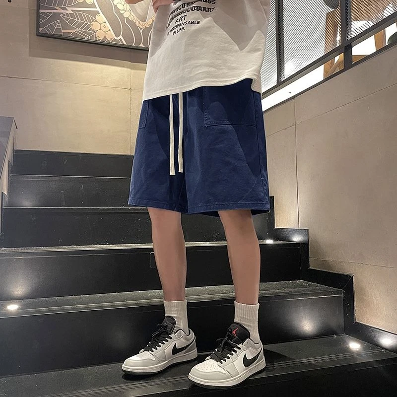 Comfortable Relaxed Fit Men's Shorts for Summer 2026 Solid Color Pull String Casual Street Style Trendy Beach Wear