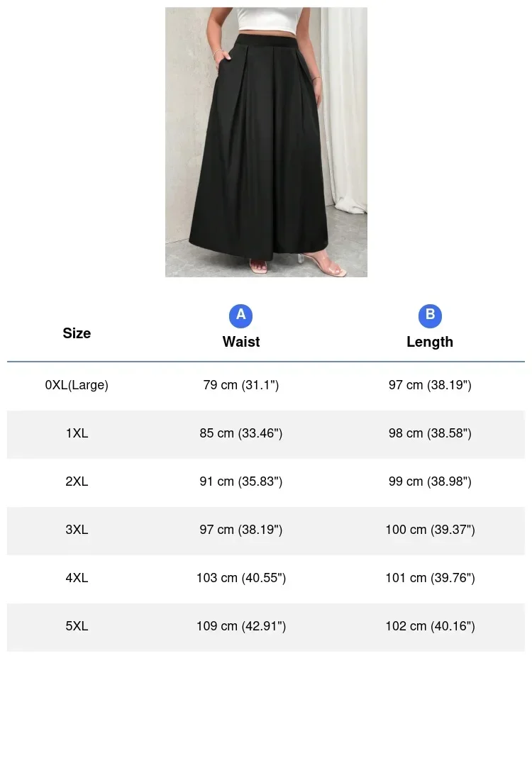Plus Size Damen Einfarbiger Plissierter Maxirock mit Hoher Taille, Ausgestellter Langer Rock, Lässig-Eleganter A-Linien-Rock für Damen – Detail 3