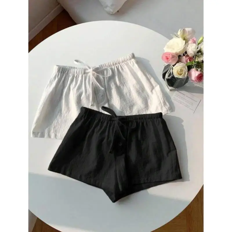 

Men's And Women's Pure Color Linen orts Retro Sle Ciwalk Nine-Piece Pants Elastic Waist Vintage Look Cross-Border New M...