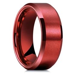 2023 Simple 8mm Red Stainless Steel Rings For Men Women Red Matte Finish Beveled Polished Edge Men Rings Wedding Band Jewelry