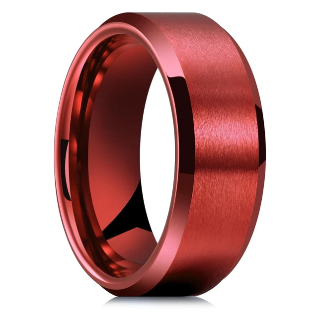 2023 Simple 8mm Red Stainless Steel Rings For Men Women Red Matte Finish Beveled Polished Edge Men Rings Wedding Band Jewelry AliExpress 36