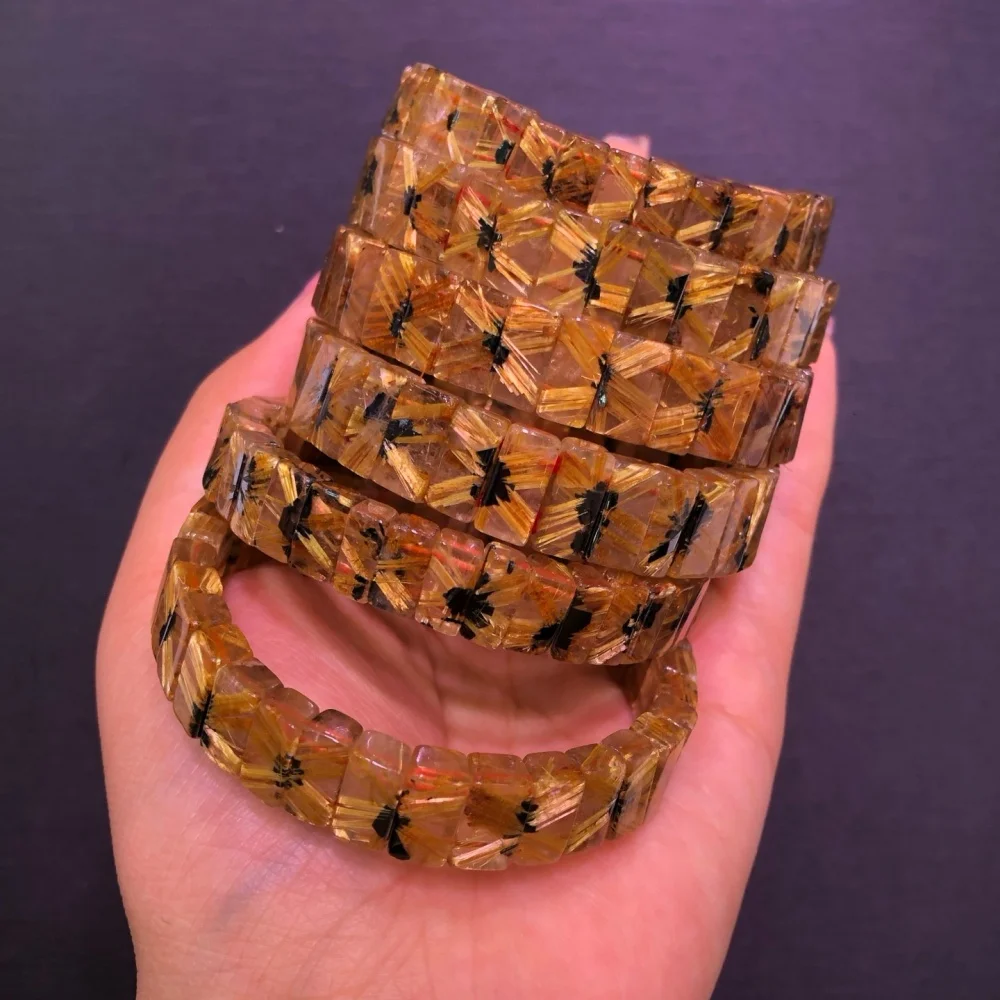 Natural Golden Rutilated Quartz Bangle 16x20mm Fortune Energy Healing Gemstone Women's Amulet Jewelry Gift