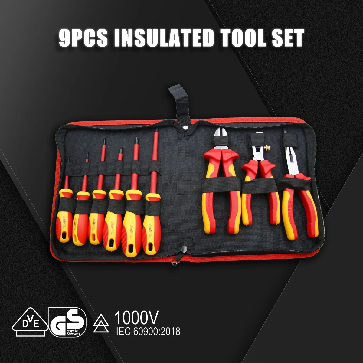 SFREYA S670F‑9 9‑Piece Canvas Bag VDE Insulated Hand Tool Kit, Includes Screwdrivers & Pliers for Electricians